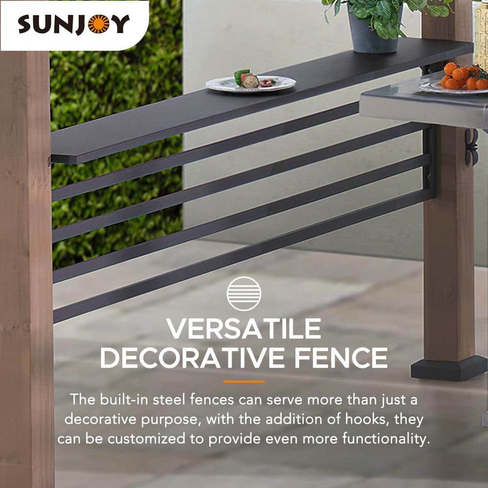 Sunjoy 8ft x 12ft Cedar and Steel Grill Gazebo with Power Port