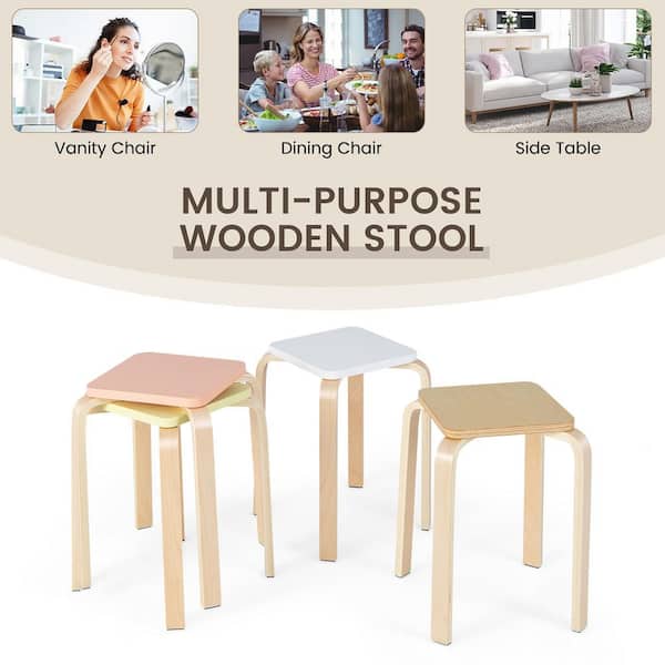 COSTWAY 4-Pack Bentwood Stack Stools - 18.5" PU Leather Top, Black, Set Of 4 For Kitchen & Classroom
