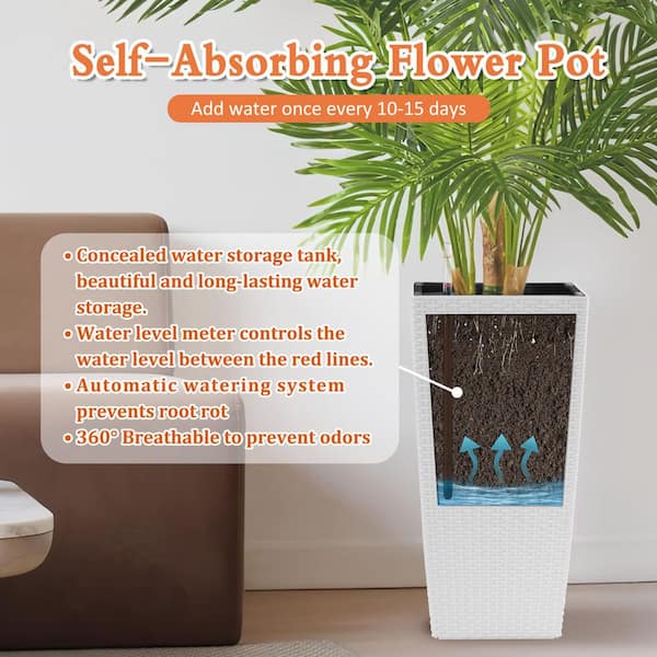 KOTSICO Large White Plastic Square Planter with Drainage Holes