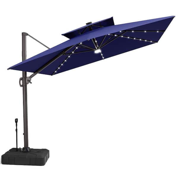 cantilever patio umbrella 9.8& 39 Crestlive Products 12 ft. x 9 ft. Solar Lighted Patio Umbrella in Navy Blue  Rectangular Outdoor Cantilever Umbrella w/350 lb. Pull Rod Base
