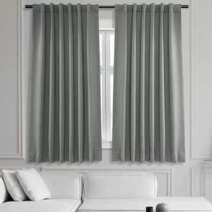 Neutral Grey Polyester Room Darkening Curtain - 50 in. W x 63 in. L Rod Pocket with Back Tab Single Curtain Panel