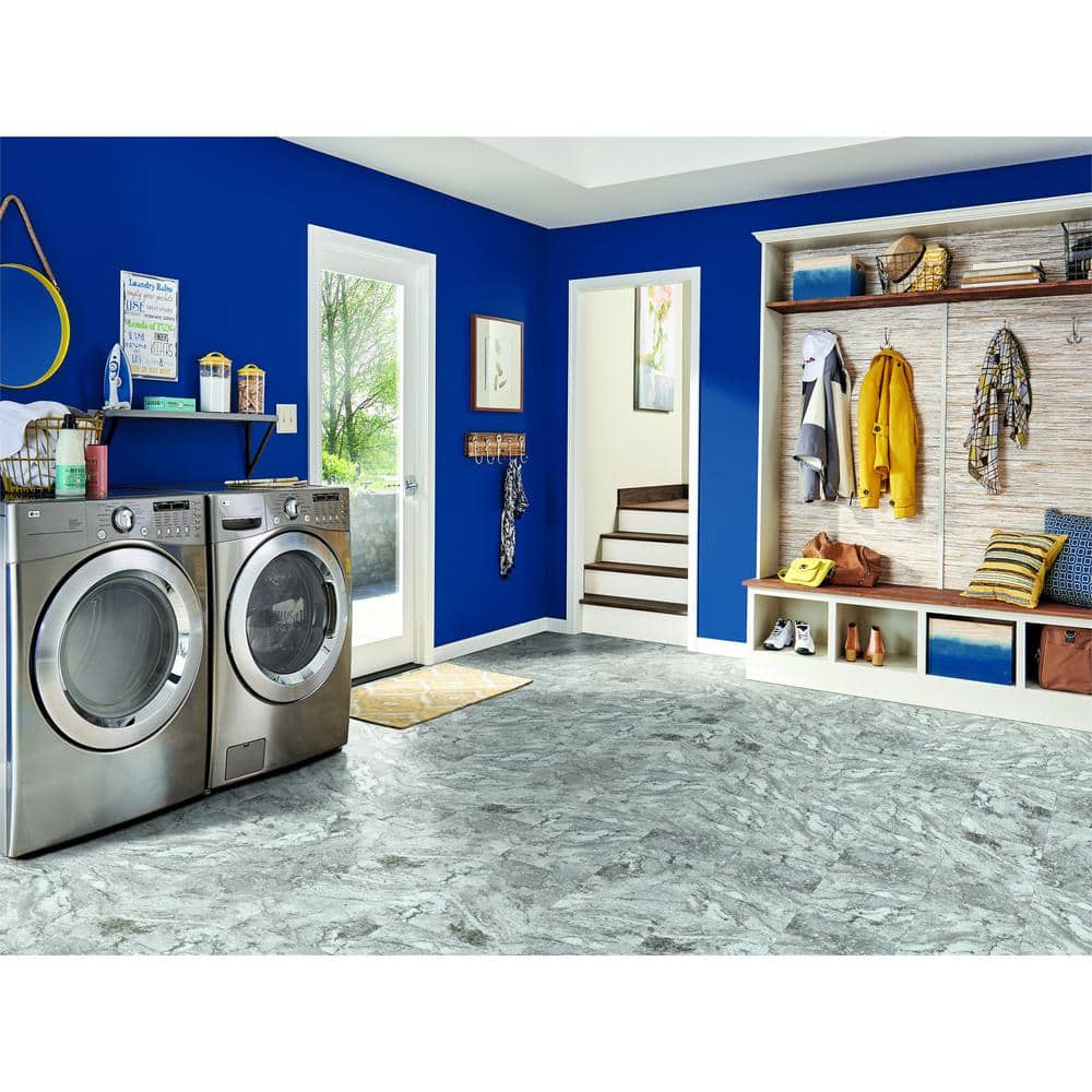 Universal White and Gray Stone Look Peel and Stick Vinyl Tile