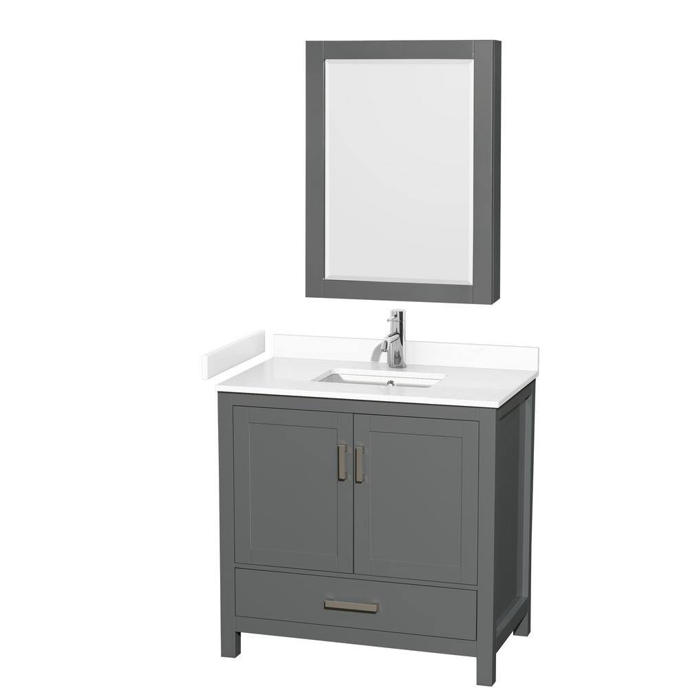 Sheffield 36 in. W x 22 in. D x 35 in. H Single Bath Vanity in Dark Gray with White Cultured Marble Top and MC Mirror price history on PriceWatchPro