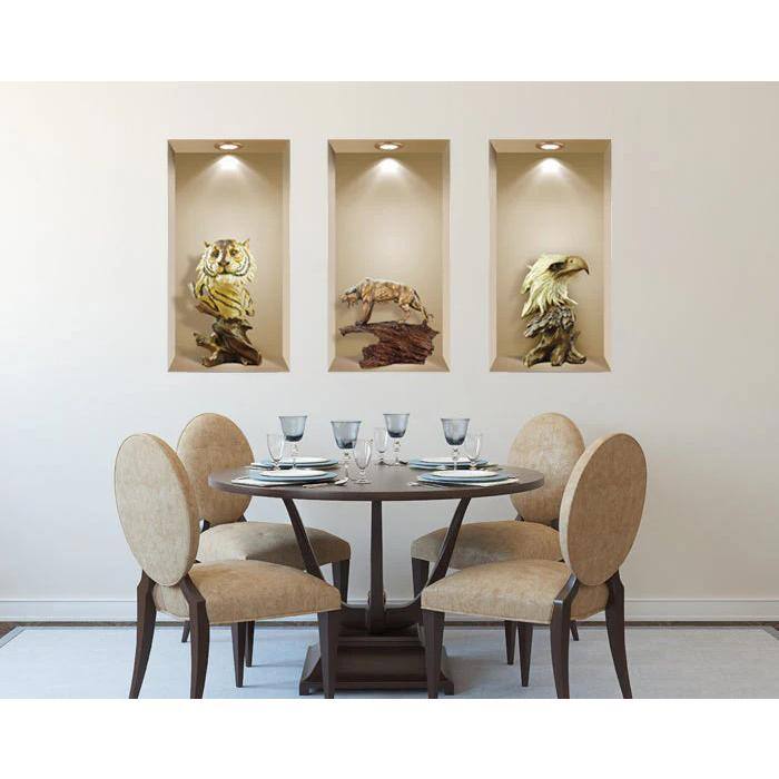 Multicolor Vinyl 3D Niche Wall Decals Set with Tiger and Vase