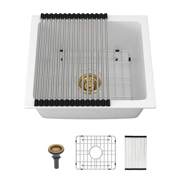 16-Gauge White Quartz 14.82 in. x 17.55 in. Undermount Bar Sink Kitchen Sink with Accessories