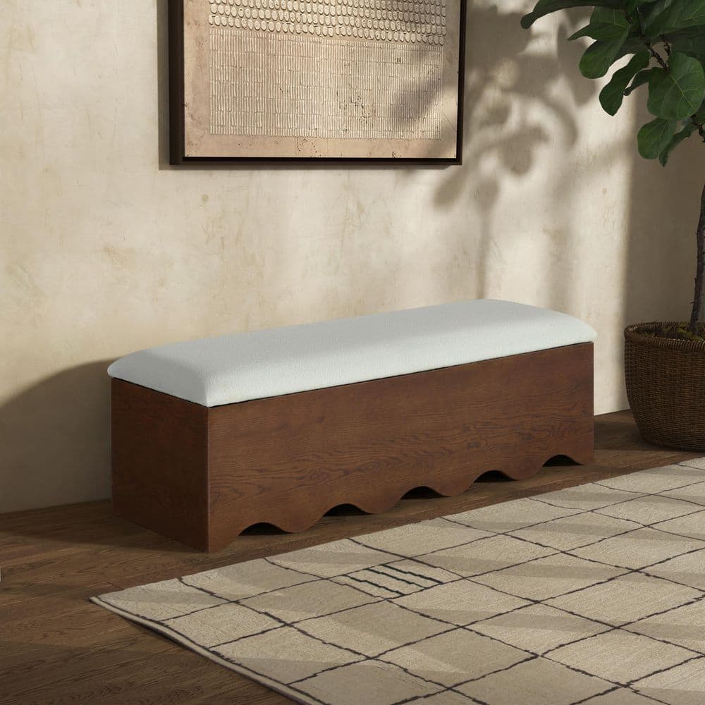 Rose Andrea 61.6 in. Walnut/White Entryway Bench with Storage