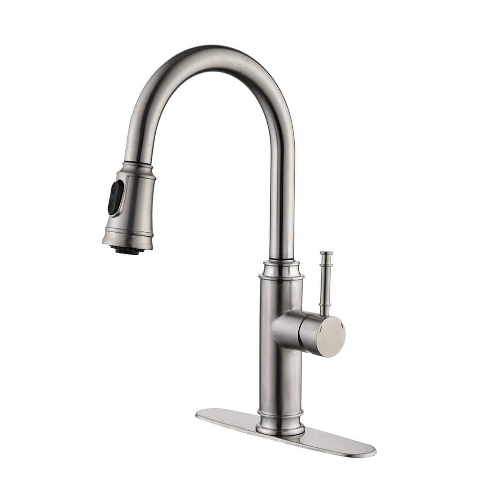 Single Handle Pull Down Sprayer Kitchen Faucet with Pull Out Spray Wand Stainless Steel Sink Faucets in Brushed Nickel -  FLG, DD-0080-BN