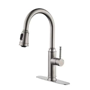 Single Handle Pull Down Sprayer Kitchen Faucet with Pull Out Spray Wand Stainless Steel Sink Faucets in Brushed Nickel