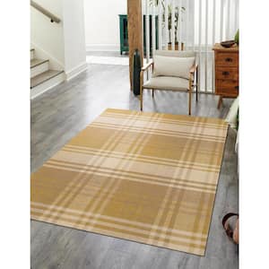 Plaid Yellow 10 ft. x 14 ft. Hand Made Wool Transitional Area Rug