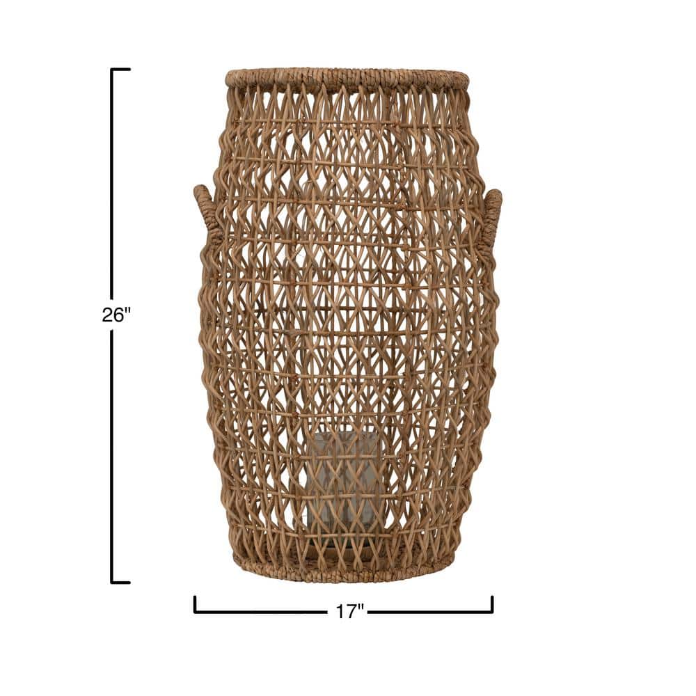 Elysian 26'' Hand-Woven Rattan & Water Hyacinth Candle Lantern with Glass Insert