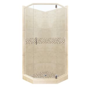 Roma Grand Hinged 32 in. x 36 in. x 80 in. Left-Cut Neo-Angle Shower Kit in Brown Sugar and Satin Nickel Hardware