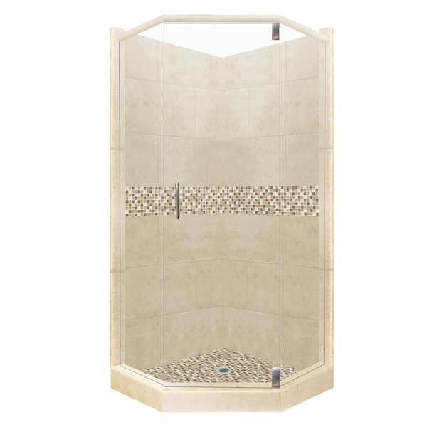 American Bath Factory Roma Grand Hinged 36 in. x 48 in. x 80 in. Right-Cut Neo-Angle Shower Kit in Brown Sugar and Satin Nickel Hardware