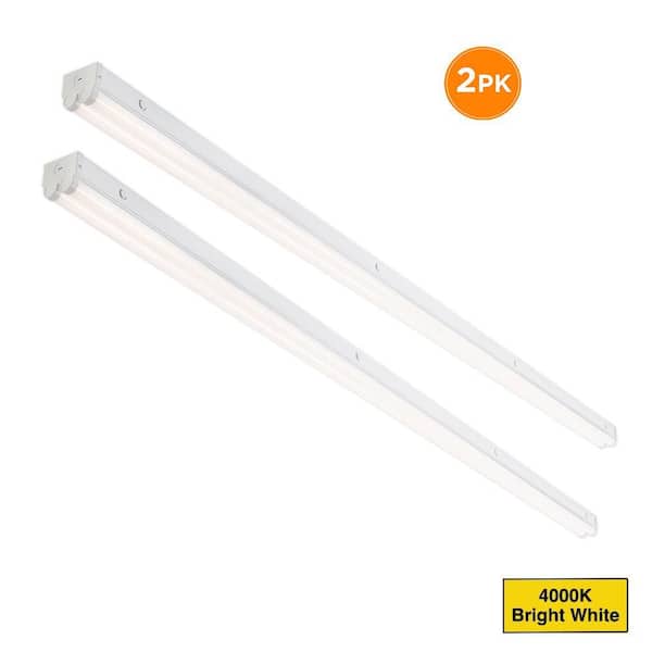 2-Pack 8 ft. Residential 2-Light Integrated LED White Strip Light Fixture 4000K Bright White 9000 Lumens 80-Watt 120V