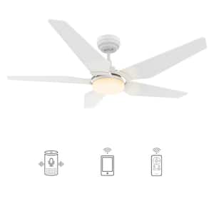 Beaumont 52 in. Dimmable LED Indoor/Outdoor White Smart Ceiling Fan with Light and Remote, Works with Alexa/Google Home