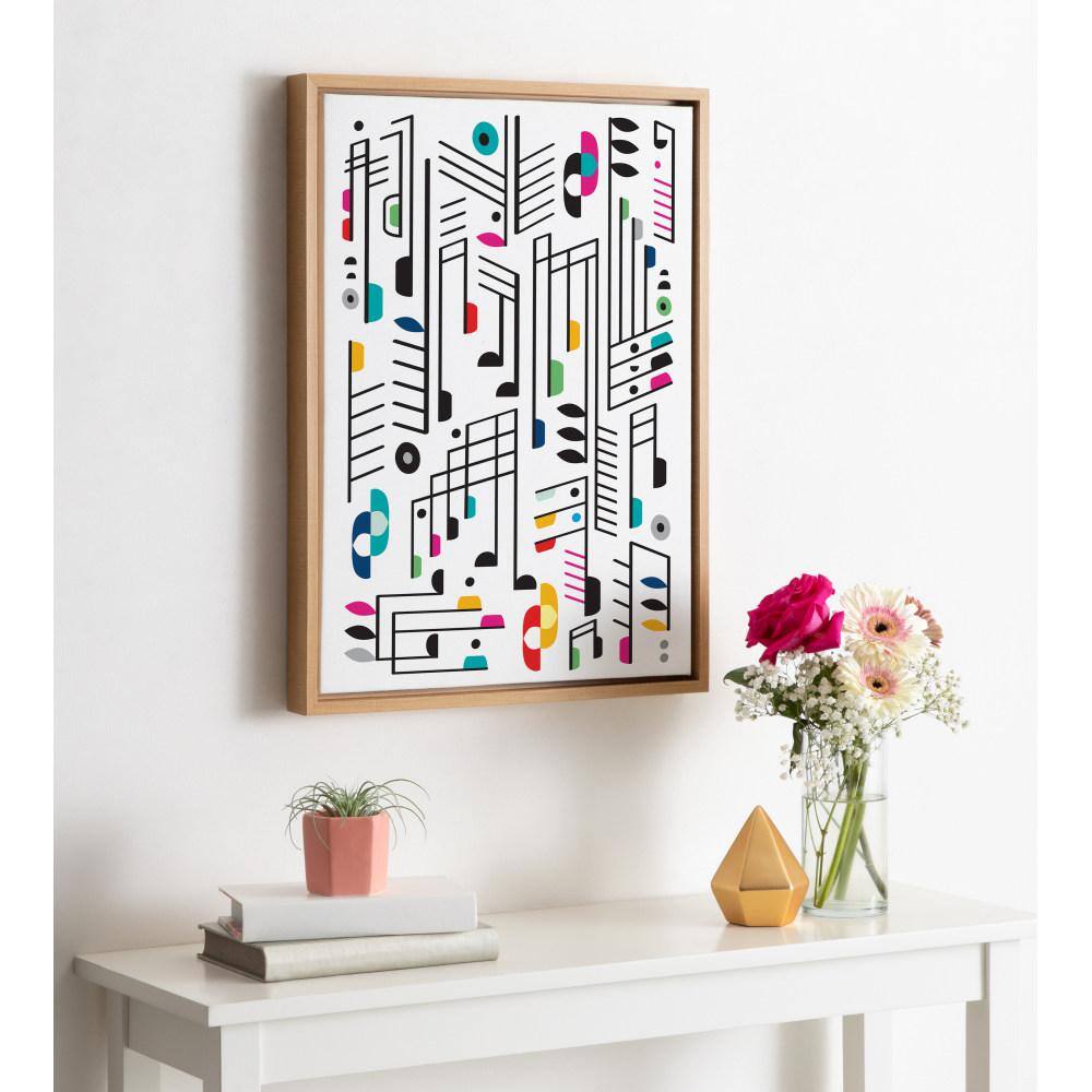 Colorful Abstract Music Notes Canvas Wall Art in Natural Frame