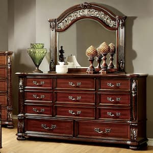 Colady Brown Cherry 11-Drawer 68 in. Dresser with Mirror