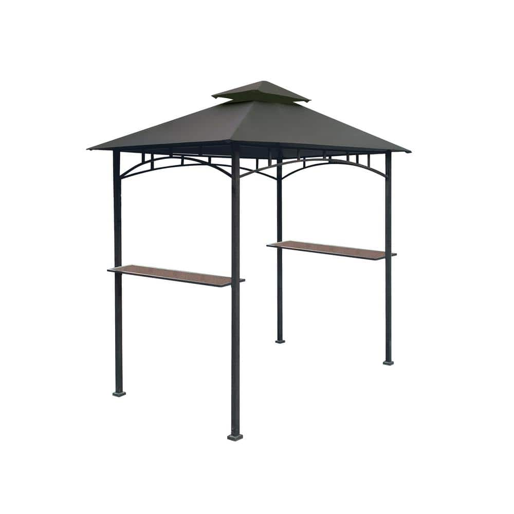 Brown Metal Grill Gazebo with Gray Polyester Roof