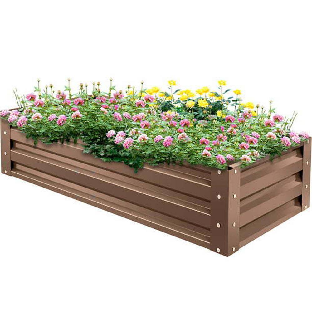 Zeus & Ruta 24 in. x 10 in. Steel Brown Garden Bed Square Garden ...