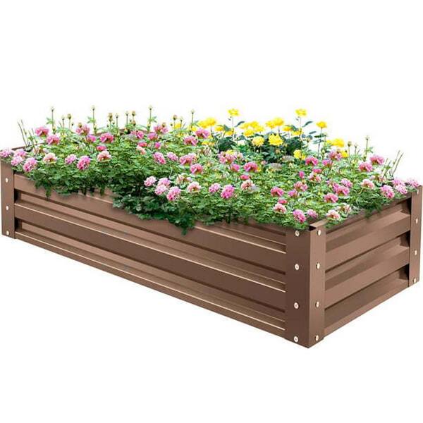 Zeus & Ruta 24 in. x 10 in. Steel Brown Garden Bed Square Garden Planter