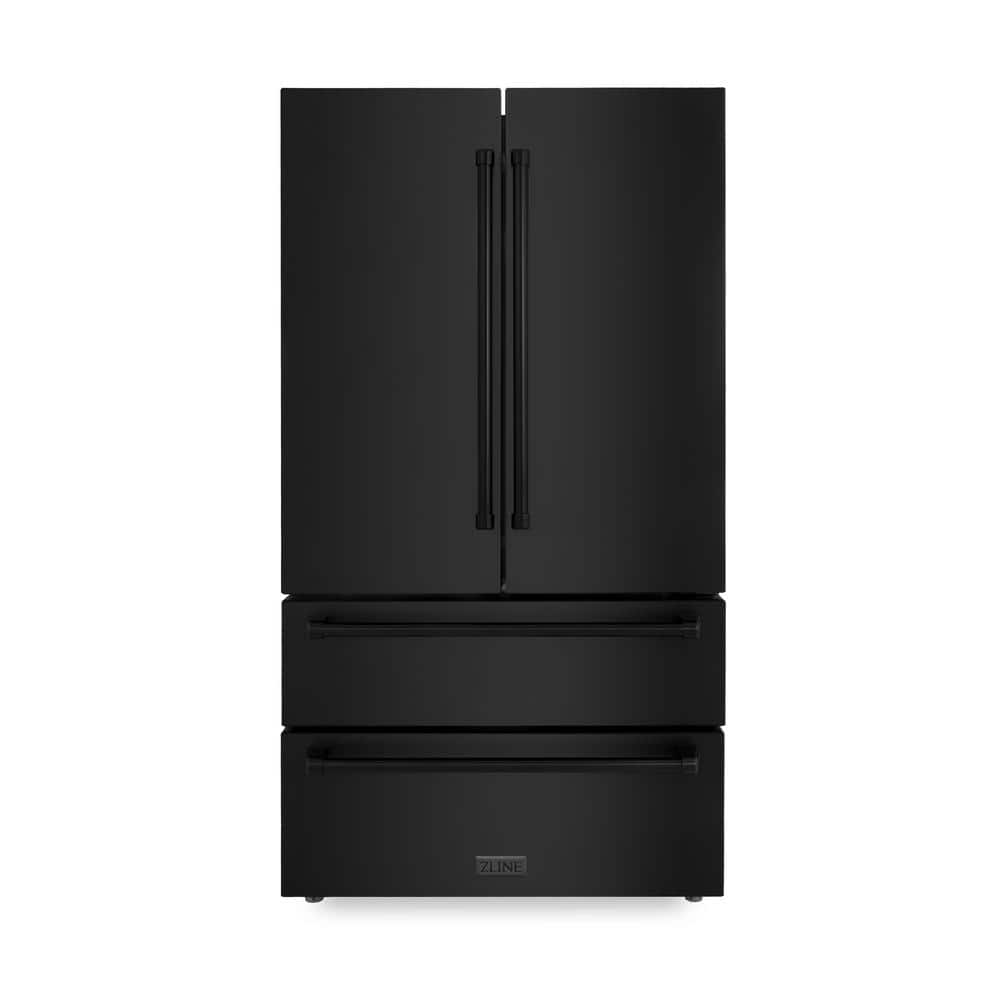 36 in. 4-Door French Door Refrigerator with Internal Ice Maker in Fingerprint Resistant Black Stainless Steel