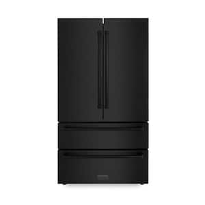 36 in. 4-Door French Door Refrigerator with Internal Ice Maker in Fingerprint Resistant Black Stainless Steel