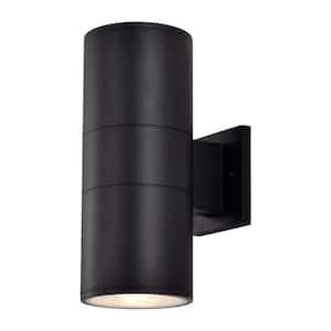 2-Light Matte Black Cylinder Outdoor Wall Lantern Sconce