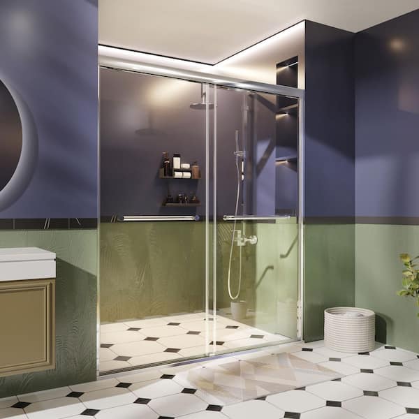 54 in. W x 72 in. H Sliding Framed Shower Door in Chrome with 1/4 in. Tempered Clear Glass