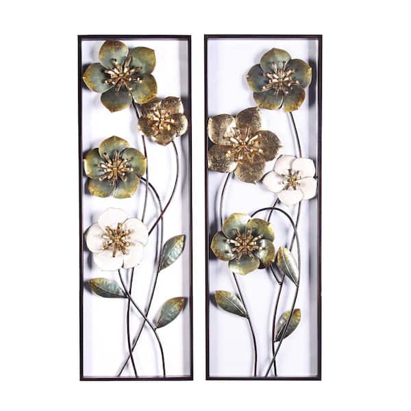 LuxenHome Metal Flowers Wall Decor (2-Pieces) WHA744 - The Home Depot