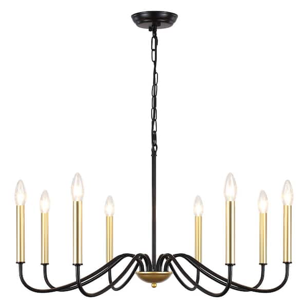 8-Light Black & Gold Farmhouse Candlestick Chandelier Minimalist Kitchen Island Hanging Pendant Light