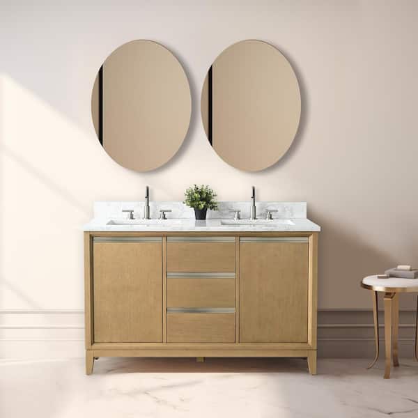 54 in. W x 22 in. D x 34 in. H Double Sink Bathroom Vanity in Natural Oak with Engineered Marble Top