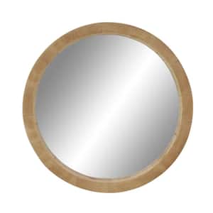 24 in. x 24 in. Round Framed Brown Wall Mirror