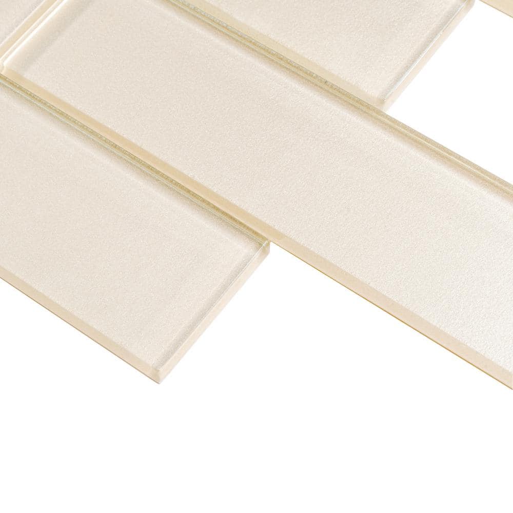 Beige Polished Glass Subway Mosaic Tile 2" x 8"