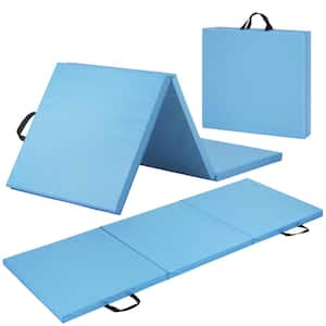 Tri-Fold Folding Thick Exercise Mat Blue 6 ft. x 2 ft. x 1.5 in. Vinyl and Foam Gymnastics Mat ( Covers 12 sq. ft. )