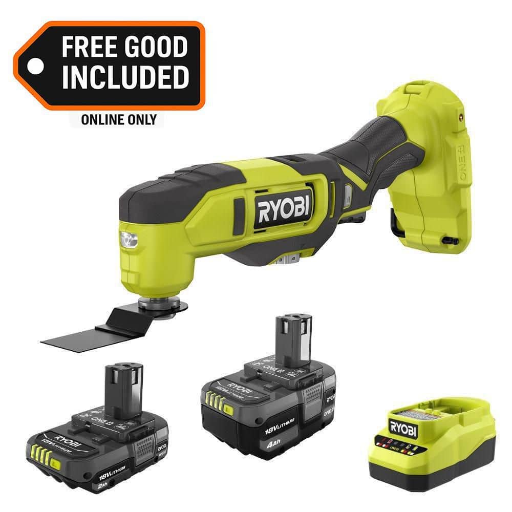 RYOBI ONE+ 18V Lithium-Ion Kit with 2.0 Ah and 4.0 Ah Batteries, Charger with ONE+ 18V Cordless Multi-Tool PSK106SB-PCL430B - The Home Depot