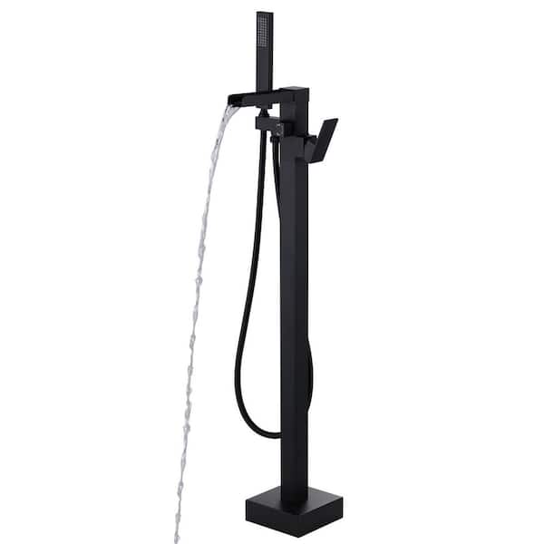 Single Handle Free Standing Bathtub Faucet with Hand Shower in Black