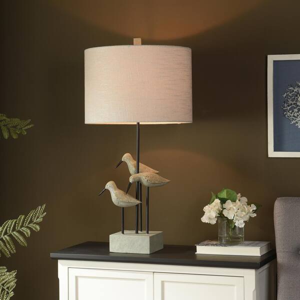 StyleCraft 31 in. Gray Table Lamp with White Hardback Fabric