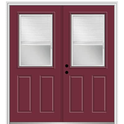 72 in. x 80 in. Internal Blinds Right-Hand Inswing 1/2-Lite Clear Glass 2-Panel Painted Steel Prehung Front Door