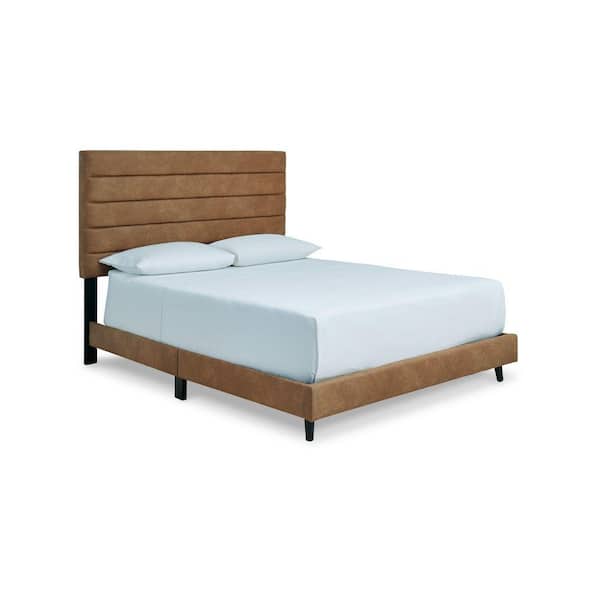 Benjara Brown and Black Wooden Frame Queen Platform Bed with Channeled Headboard
