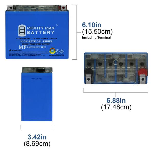 MIGHTY MAX BATTERY YTX20L-BS GEL 12V 18AH Battery for Kawasaki Jet