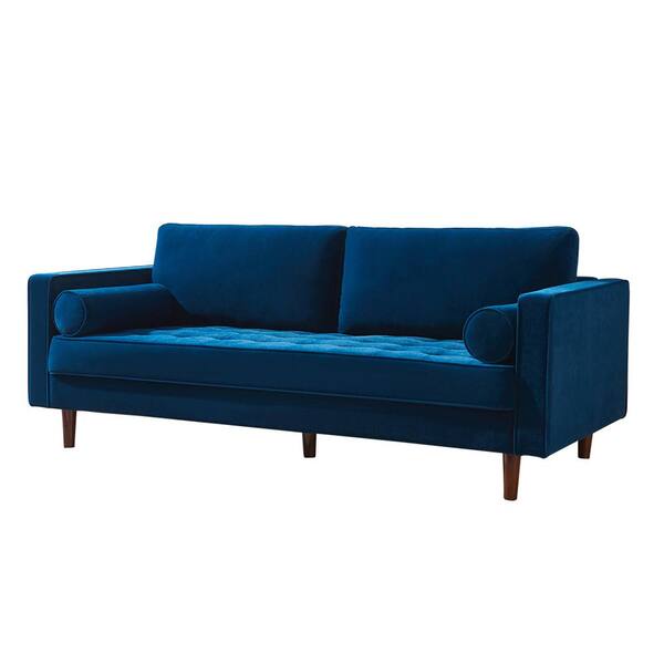 Boyel Living Blue Velvet Upholstered Living Room Loveseats Sofa with 2-Bolster Pillows
