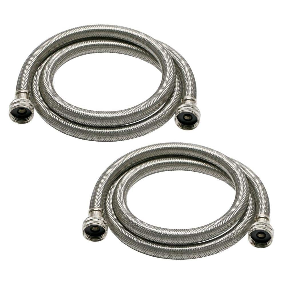Fluidmaster Universal 3/4 in. x 6 ft. Stainless Steel High Efficiency Washing Machine Hose (2-Pack)