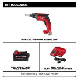 M18 FUEL 18V Lithium-Ion Brushless Cordless Drywall Screw Gun and Starter Kit with (1) 5.0 Ah Battery and Charger
