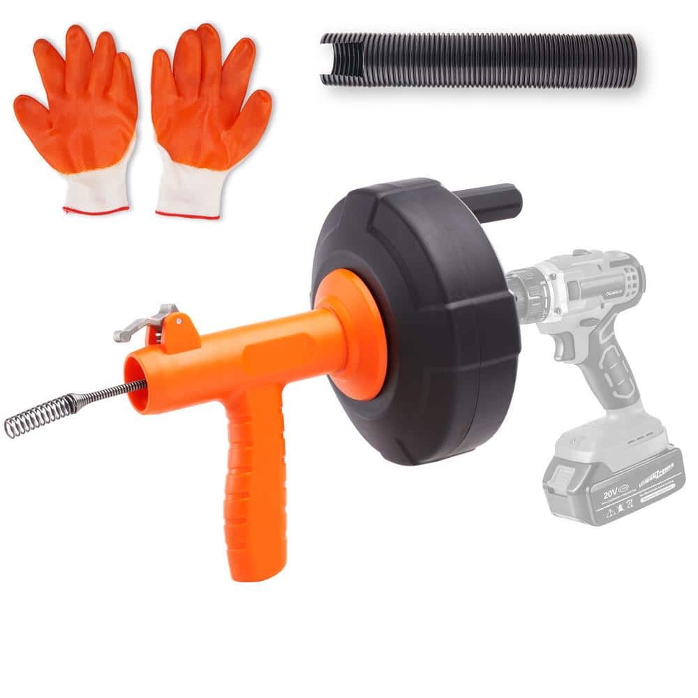 VEVOR Drain Auger 25 ft. Pipe Snake Auto Feed Clog Remover with Drill Attachment Hose Gloves for Kitchen Bathroom Plumbing JXKSC25FT14IN9TZMV0 The Home Depot