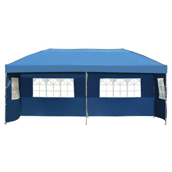 Unbranded 10 ft. x 20 ft. Blue Pop Up Canopy with Sidewalls and Wheeled Bag