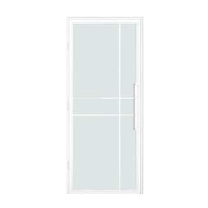 32 in. x 80 in. Left-Handed Frosted Glass White Finished Steel Single Prehung Interior Door with Handles