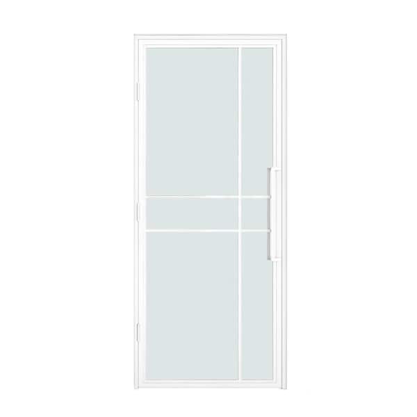 Nivencai 32 in. x 80 in. Left-Handed Frosted Glass White Finished Steel Single Prehung Interior Door with Handles