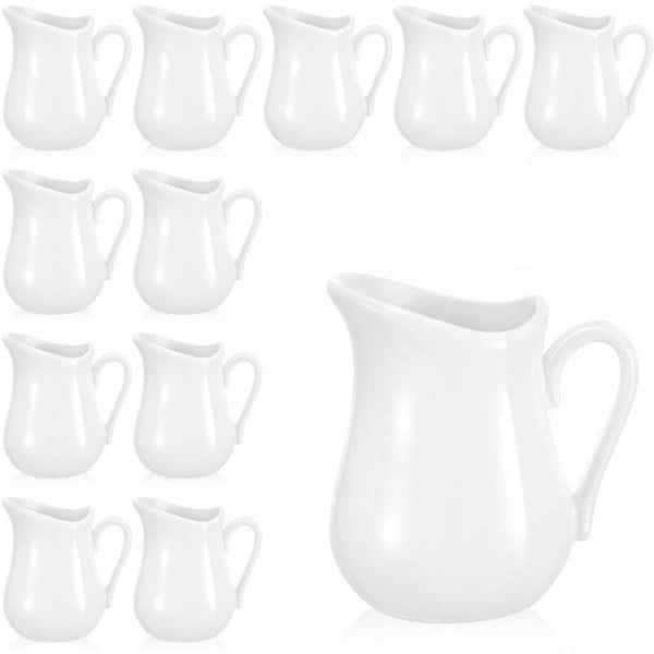 12-Pack 4.5 oz Small Porcelain Creamer Pitchers with Handle White Ceramic Maple Syrup Sauce Dispenser Set