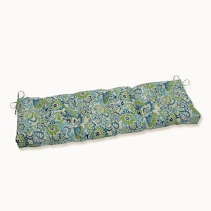 Floral Rectangular Outdoor Bench Cushion in Blue