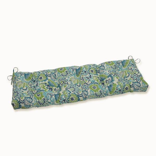 Pillow Perfect Floral Rectangular Outdoor Bench Cushion in Blue