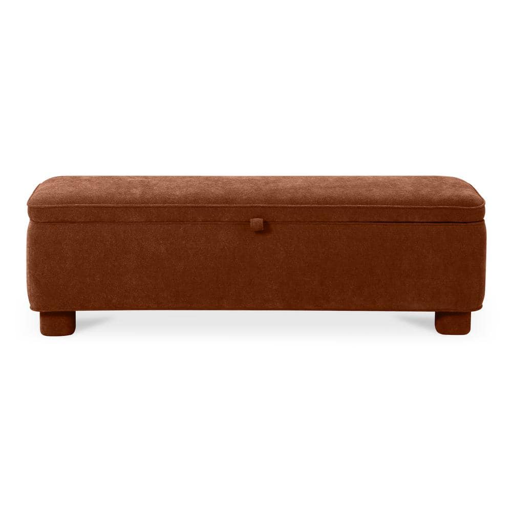 Dark Rust Basketweave Upholstered Storage Bench with Rounded Legs